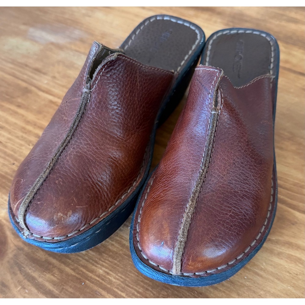 Cherokee Brown Leather Comfort Clogs – Women's Slip-On Mules